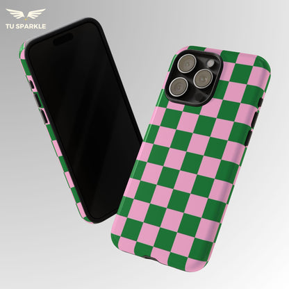 Matcha Rose Checker Phone Case